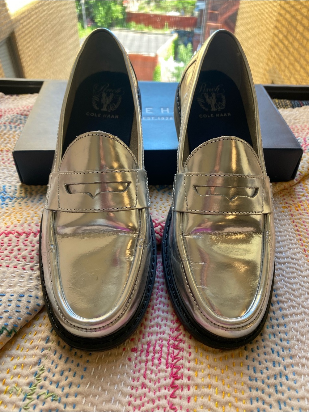 Metallic Silver Penny Loafers by Cole Haan Size 7.5
